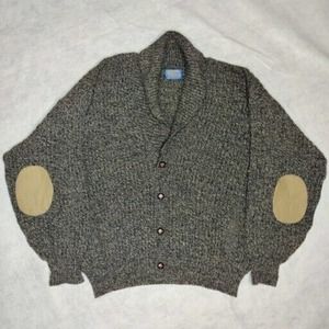 Vintage 70s Pendleton Shawl Collar Wool Cardigan Men’s XL Elbow Patch